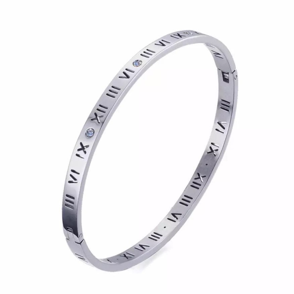 Roman Numeral Bangle Bracelet with CZ